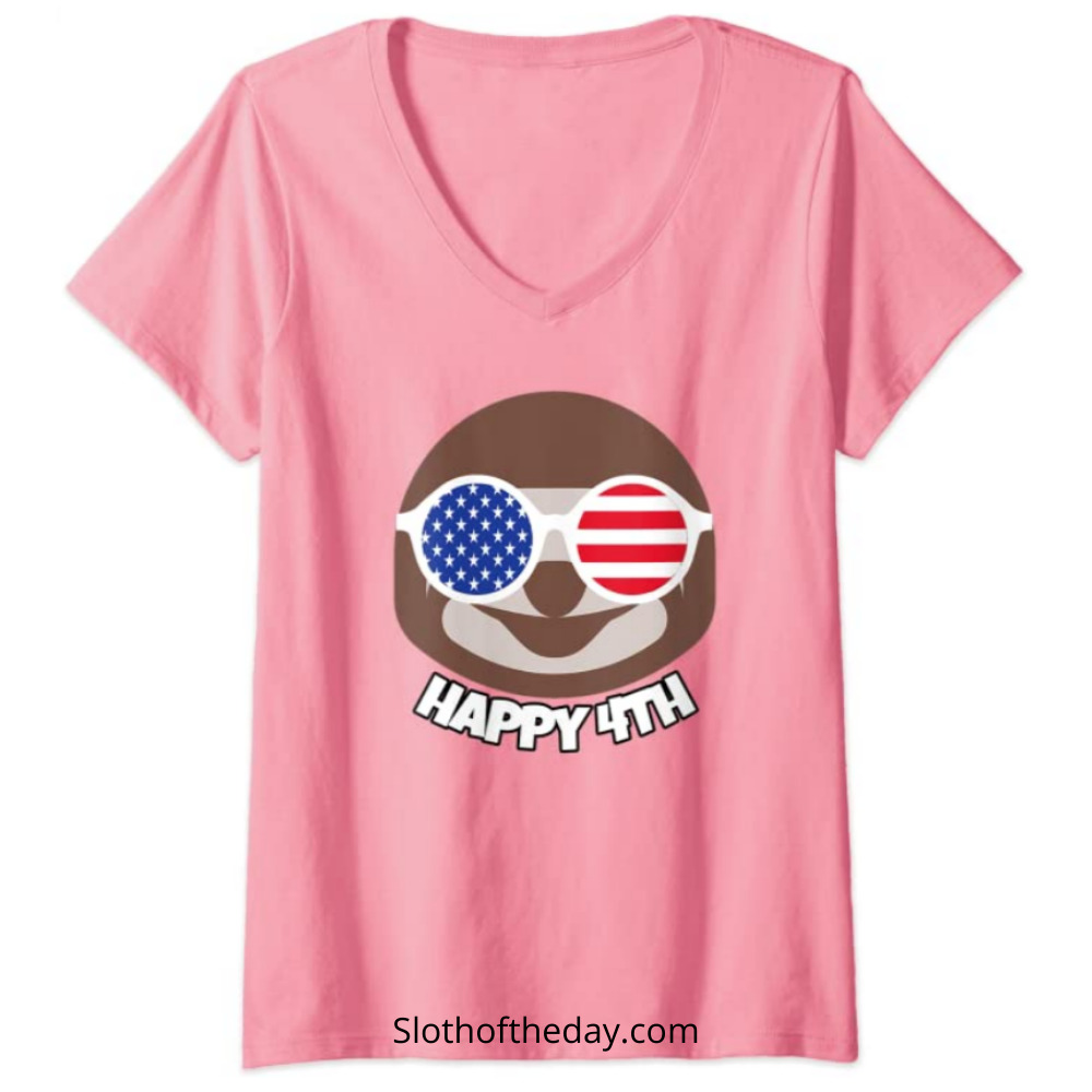 Cool-Sloth-Happy-4th-of-July-V-Neck-Shirt