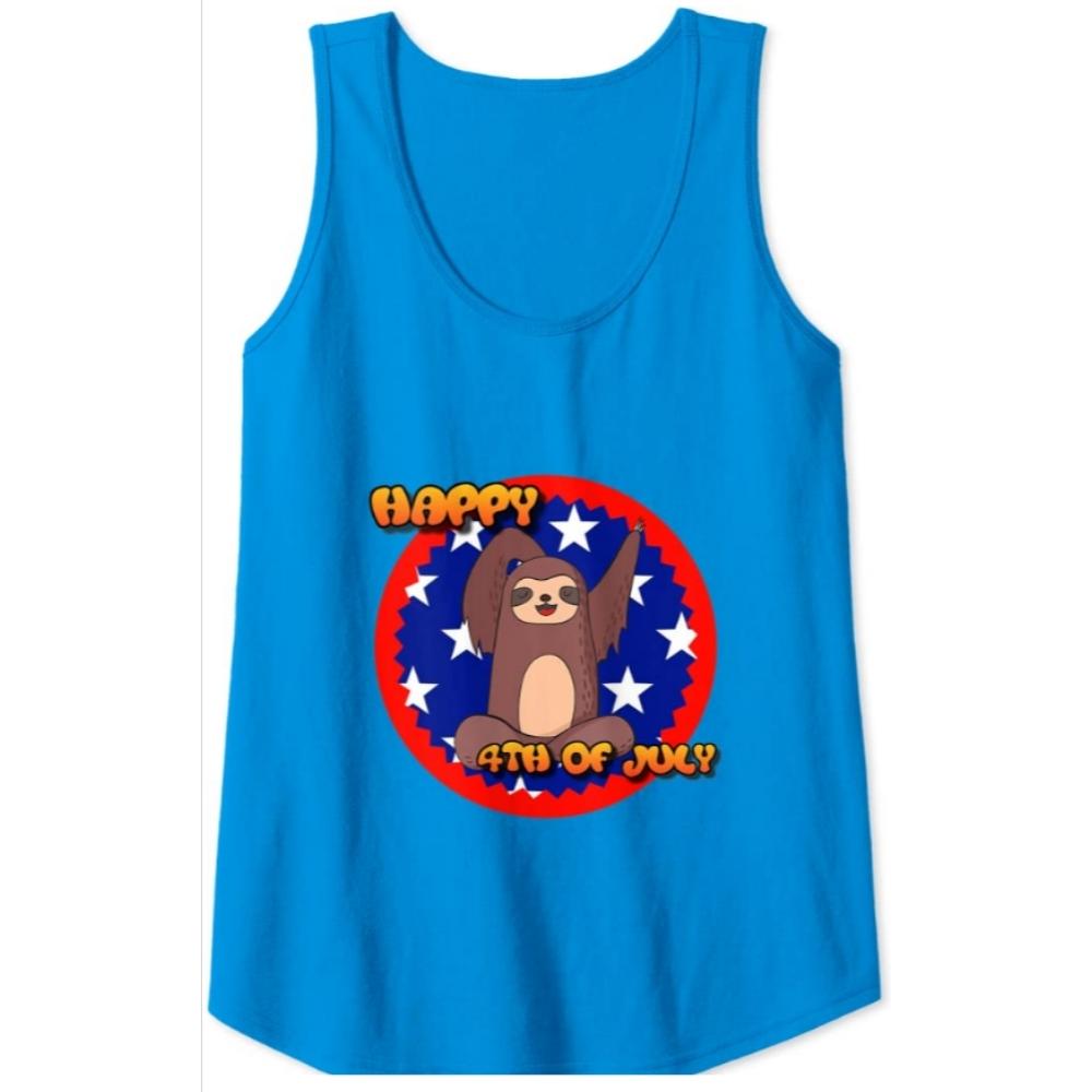 Waving Sloth Happy 4th of July Tank Top Shirts