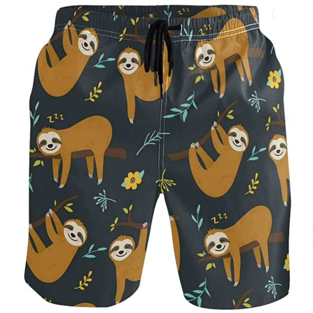 Mens Sloth Themed Beach Shorts