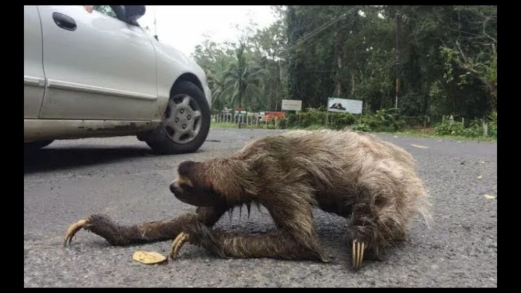 Sloth Crossing A Road Very Slowly Saved Video