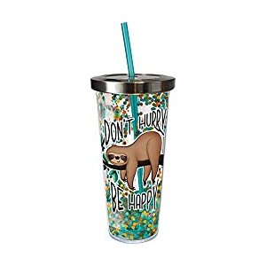 Sloth Glitter Water Cup With Straw
