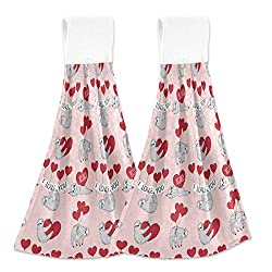 Red Love Sloth Heart Hand Towels
