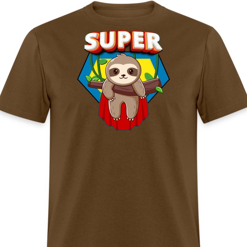 Brown T-Shirt Design 1 Features a Super Sloth by Sloth of the Day