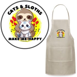 Cats and Sloths Make Me Happy Adjustable Apron