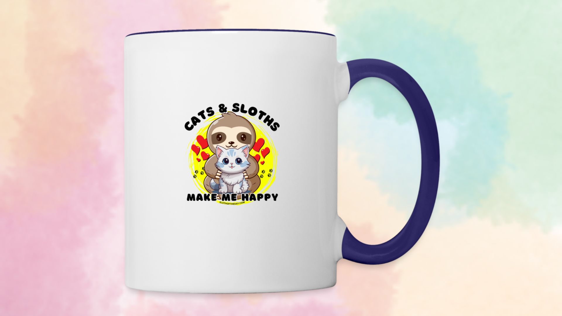 Cats and Sloths Make Me Happy Contrast Sloth Coffee Mug
