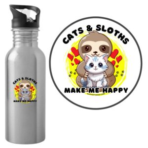 Cats and Sloths Make Me Happy Water Bottle
