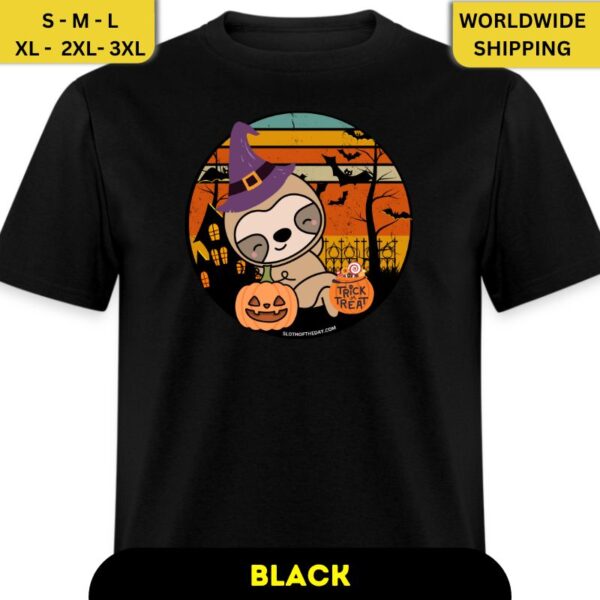 Black Trick or Treat Sloth Retro Style Design Shirt