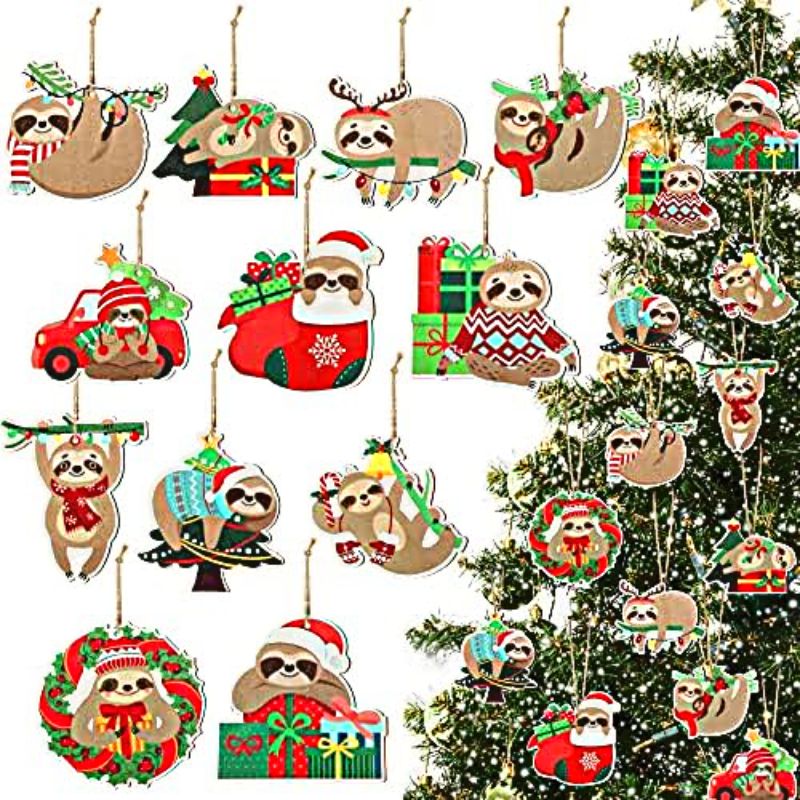24 Christmas Sloth Ornaments Wood Sloth Hanger