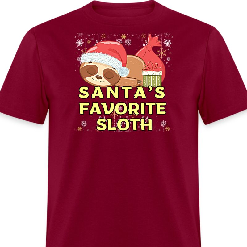 Burgundy Santas Favorite Sloth Christmas T-shirt