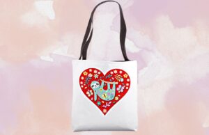 Sloth Lovers Heart Tote Bag Sloth of The Day
